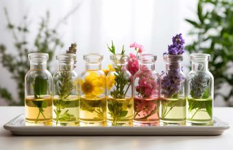 Test tubes with flowers in the laboratory. Concept of floratherapy, Bach flowers and alternative medicine Test tubes with flowers in the laboratory. Concept of floratherapy, Bach flowers and alternative medicine.