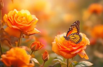 Firefly champ de roses (fleurs) couleur orange énergie avec papillon 6677 Firefly champ de roses (fleurs) couleur orange énergie avec papillon 6677